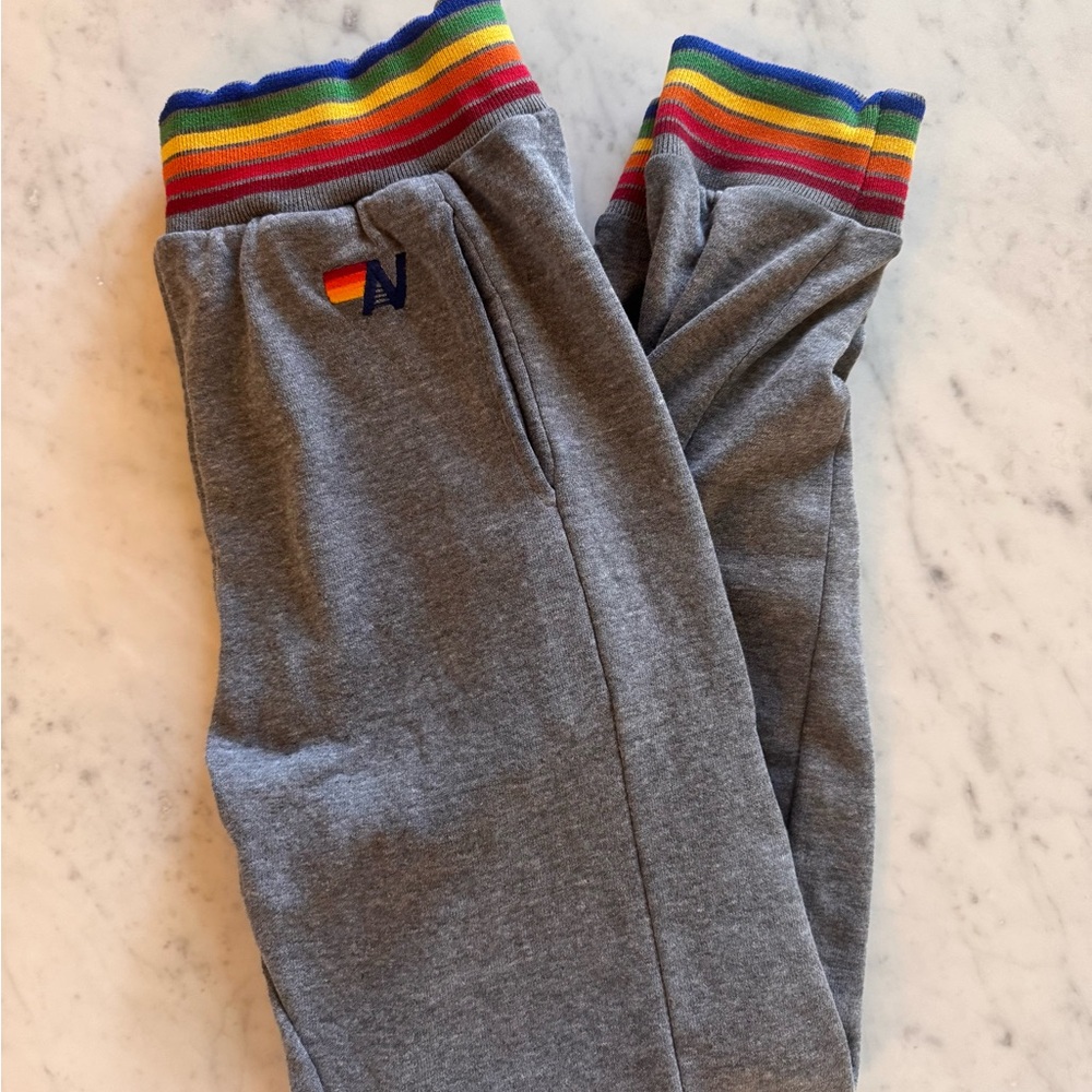 Gently worn Aviator Nation Heather Gray  Rainbow Ribbed Joggers in Size S